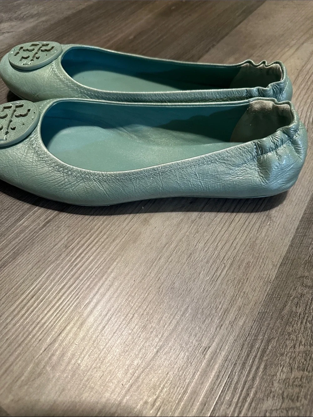 Tory Burch Seafoam Leather Ballet Flats with Logo Medallion